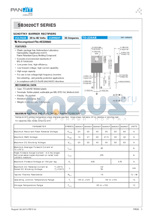 SB3045CT datasheet - SCHOTTKY BARRIER RECTIFIERS