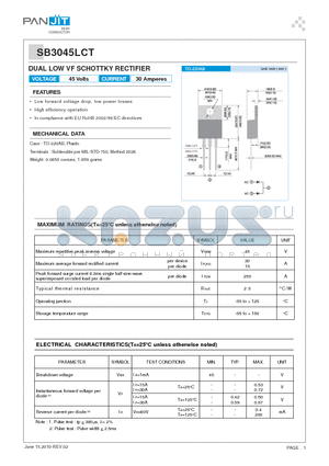 SB3045LCT datasheet - DUAL LOW VF SCHOTTKY RECTIFIER