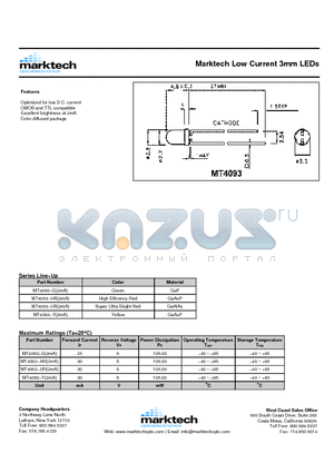 MT4093-G datasheet - Marktech Low Current 3mm LEDs