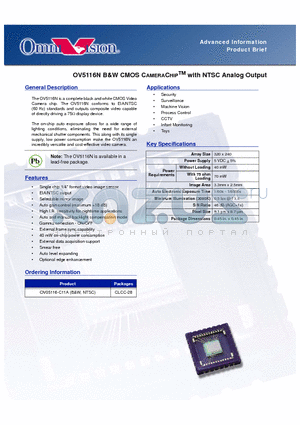 OV05116-C11A datasheet - CMOS CAMERACHIP with NTSC Analog Output