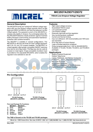 MIC29371 datasheet - 750mA Low-Dropout Voltage Regulator