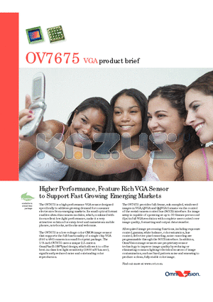 OV07675-G04A datasheet - Higher Performance, Feature Rich VGA Sensor to Support Fast Growing EmergingMarkets