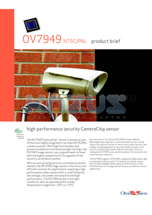 OV07949-C20A datasheet - high-performance security CameraChip sensor
