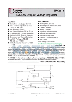 SPX2815AU-3-3 datasheet - 1.5A Low Dropout Voltage Regulator