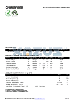 MT4152-HR-A datasheet - Standard LEDs