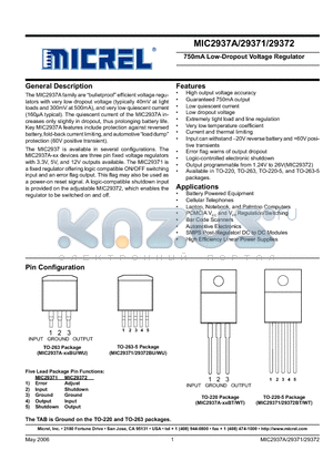 MIC29371-5.0WU datasheet - 750mA Low-Dropout Voltage Regulator