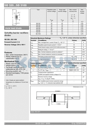SB3100 datasheet - Schottky barrier rectifiers diodes
