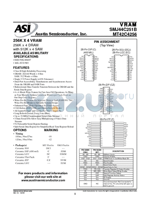 MT42C4256C-10/IT datasheet - 256K X 4 VRAM 256K x 4 DRAM with 512K x 4 SAM