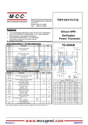 TIP111 datasheet - Silicon NPN Darlington Power Transistor