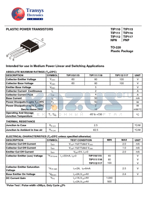 TIP112 datasheet - PLASTIC POWER TRANSISTORS