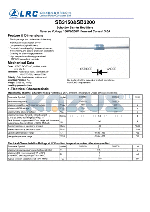 SB3150 datasheet - Schottky Barrier Rectifiers Reverse Voltage 150V&200V Forward Current 3.0A
