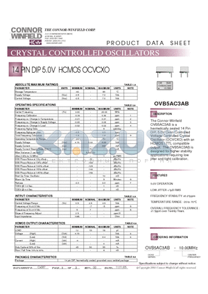 OVB5AC3AB datasheet - 14 PIN DIP 5.0V HCMOS OCVCXO