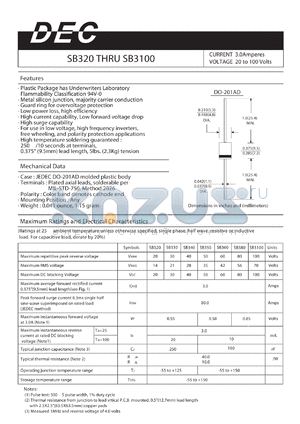 SB320 datasheet - CURRENT 3.0Amperes VOLTAGE 20 to 100 Volts