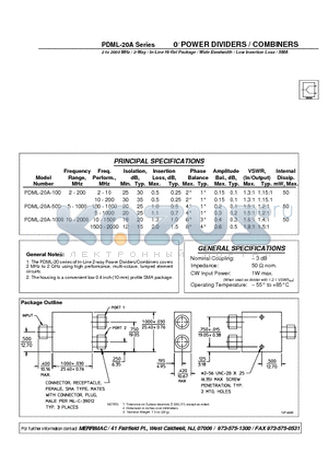 PDML-20A-1000 datasheet - 0 POWER DIVIDERS / COMBINERS