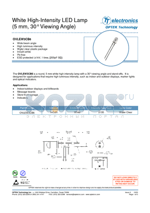 OVLEW3CB6 datasheet - White High-Intensity LED Lamp (5 mm, 30` Viewing Angle)