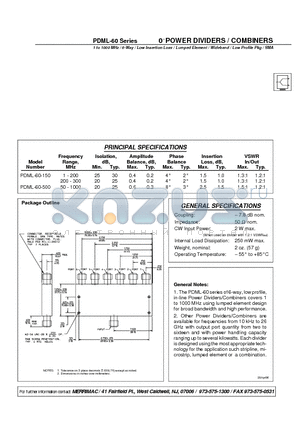 PDML-60-150 datasheet - 0 POWER DIVIDERS / COMBINERS