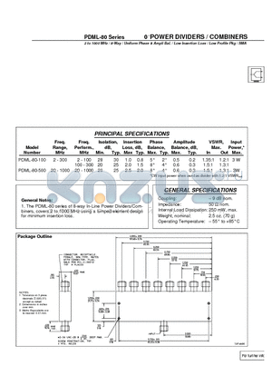 PDML-80-500 datasheet - 0 POWER DIVIDERS / COMBINERS