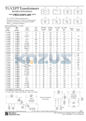 T-16726 datasheet - T1/CEPT Transformers