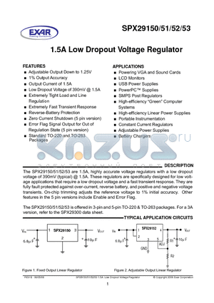SPX29153 datasheet - FOr 1.5A Low Dropout Voltage Regulator