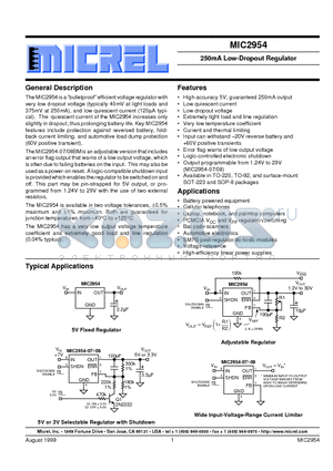 MIC2954-02BT datasheet - 250mA Low-Dropout Regulator