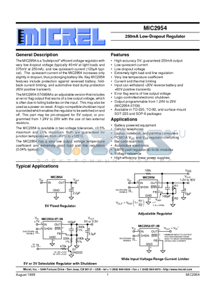MIC2954-02BZ datasheet - 250mA Low-Dropout Regulator