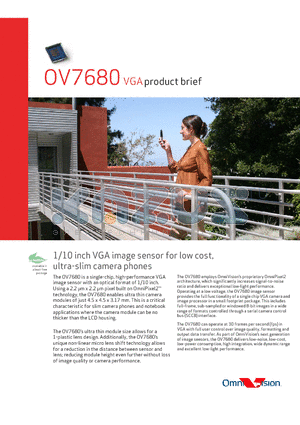 OVO7680-V24A datasheet - 1/10 inch VGA image sensor for low cost, ultra-slim camera phones