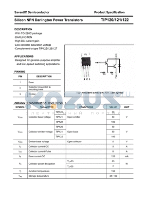 TIP120 datasheet - Silicon NPN Darlington Power Transistors