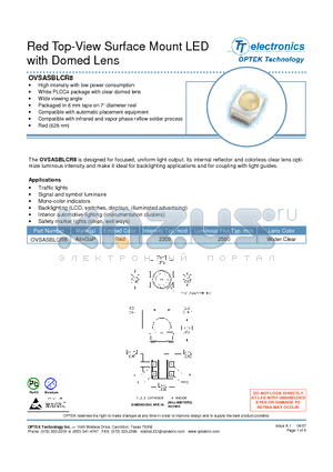 OVSASBLCR8 datasheet - Red Top-View Surface Mount LED with Domed Lens