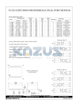 T-17908 datasheet - T1/E1/CEPT/ISDN-PRI INTERFACE DUAL PORT MODULE