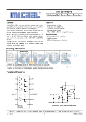 MIC2982BN datasheet - High-Voltage High-Current Source Driver Array