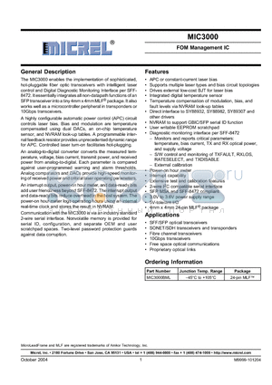 MIC3000 datasheet - FOM Management IC