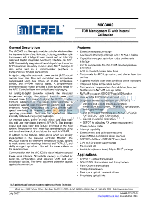 MIC3002BML datasheet - FOM Management IC with Internal Calibr ation