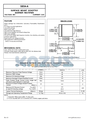 SB34-A datasheet - SURFACE MOUNT SCHOTTKY BARRIER RECTIFIER VOLTAGE: 40V CURRENT: 3.0A