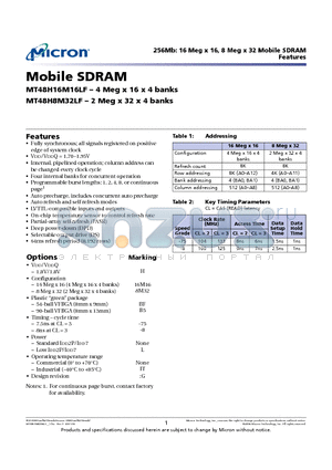 MT48H16M16LFBF-75G datasheet - 256Mb: 16 Meg x 16, 8 Meg x 32 Mobile SDRAM