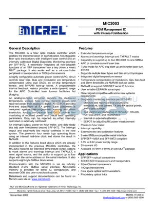 MIC3003GMLTR datasheet - FOM Management IC with Internal Calibration