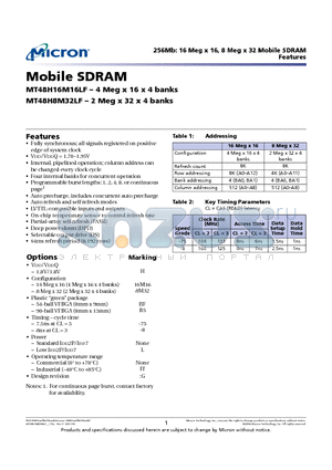 MT48H16M16LFB5-75G datasheet - 256Mb: 16 Meg x 16, 8 Meg x 32 Mobile SDRAM