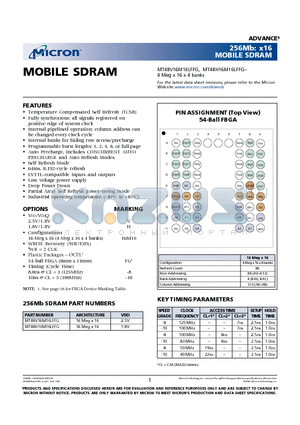 MT48H16M16LFFG datasheet - MOBILE SDRAM