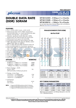 MT46V8M16TG-75ZL datasheet - DOUBLE DATA RATE DDR SDRAM