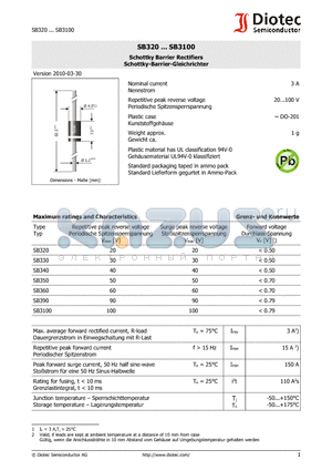 SB340 datasheet - Schottky Barrier Rectifiers