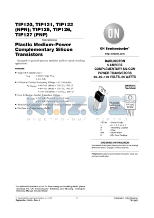 TIP125 datasheet - Plastic Medium-Power Complementary Silicon Transistors