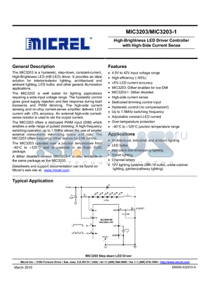 MIC3203 datasheet - High-Brightness LED Driver Controller with High-Side Current Sense