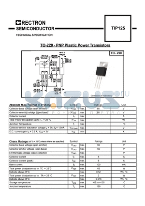 TIP125 datasheet - TO-220 - PNP Plastic Power Transistors