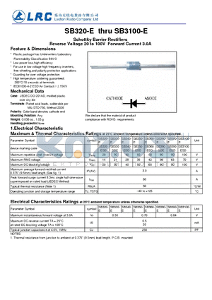 SB340-E datasheet - Schottky Barrier Rectifiers Reverse Voltage 20 to 100V Forward Current 3.0A
