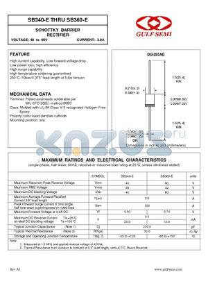 SB340-E datasheet - SCHOTTKY BARRIER RECTIFIER VOLTAGE: 40 to 60V CURRENT: 3.0A