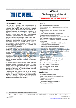 MIC3001BML datasheet - FOM Management IC with Internal Calibration