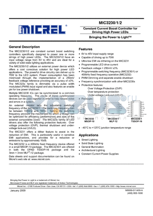 MIC3231YTSE datasheet - Constant Current Boost Controller for Driving High Power LEDs
