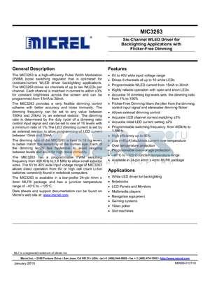 MIC3263 datasheet - Six-Channel WLED Driver for Backlighting Applications with Flicker-Free Dimming