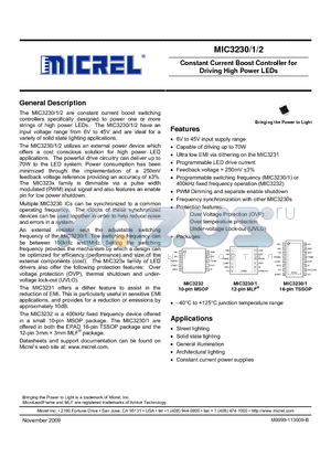 MIC3231YTSE datasheet - Constant Current Boost Controller for Driving High Power LEDs