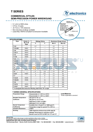 T-2B79U49R9 datasheet - COMMERCIAL STYLES SEMI-PRECISION POWER WIREWOUND