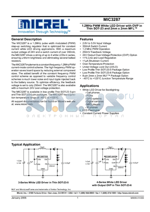 MIC3287-24YD6 datasheet - 1.2MHz PWM White LED Driver with OVP in Thin SOT-23 and 2mm x 2mm MFL